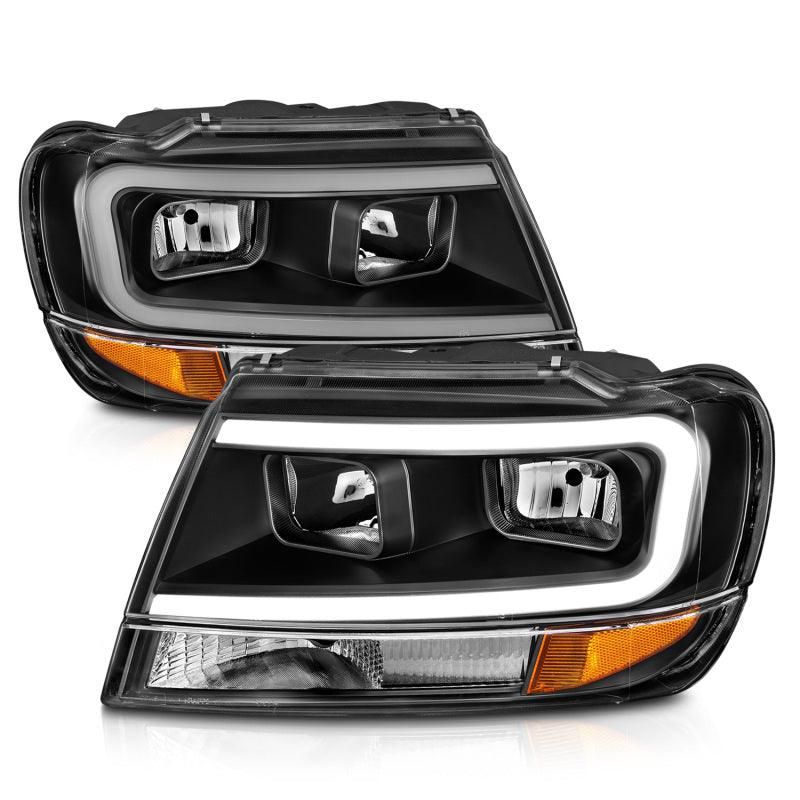 ANZO 111537 - ANZ111537 - ANZO 99-04 Jeep Grand Cherokee Crystal Headlights - w/ Light Bar Black Housing - Shipped in Europe - Tuningsupply.com