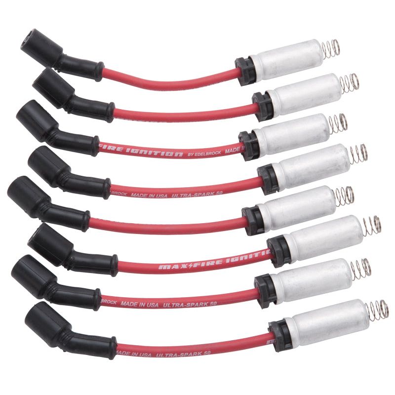 Edelbrock 22715 - EDE22715 - Edelbrock Spark Plug Wire Set Ls Kit w/ Metal Sleeves 99-15 50 Ohm Resistance Red Wire (Set of 8) - Shipped in Europe - Tuningsupply.com