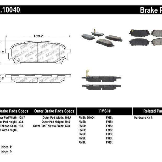 Stoptech 309.10040 - STO309.10040 - StopTech Performance 03-05 WRX Rear Brake Pads - Shipped in Europe - Tuningsupply.com