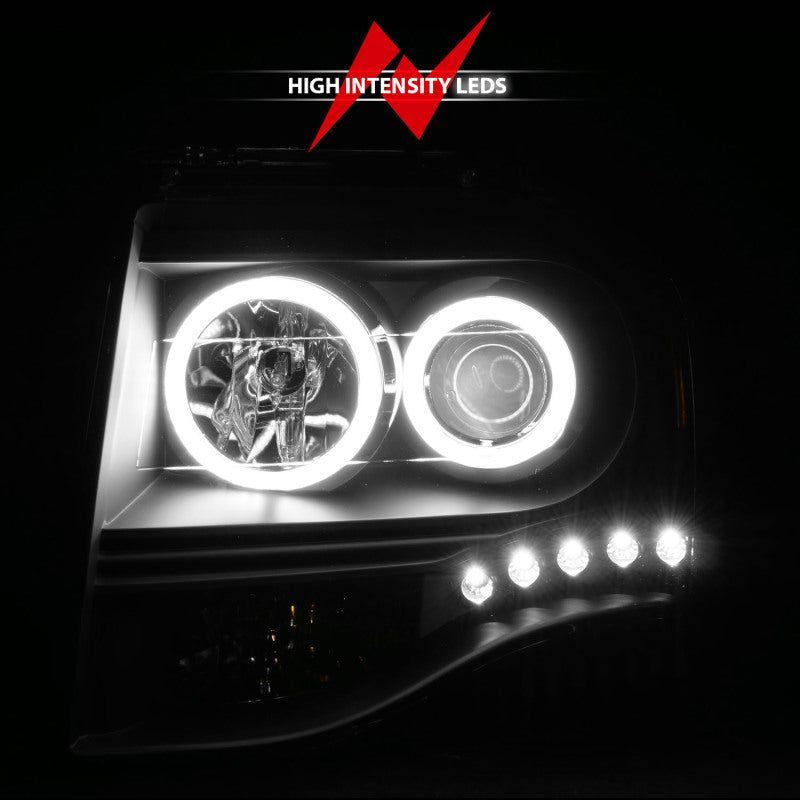 ANZO 111113 - ANZ111113 - ANZO 2007-2014 Ford Expedition Projector Headlights w/ Halo Black - Shipped in Europe - Tuningsupply.com