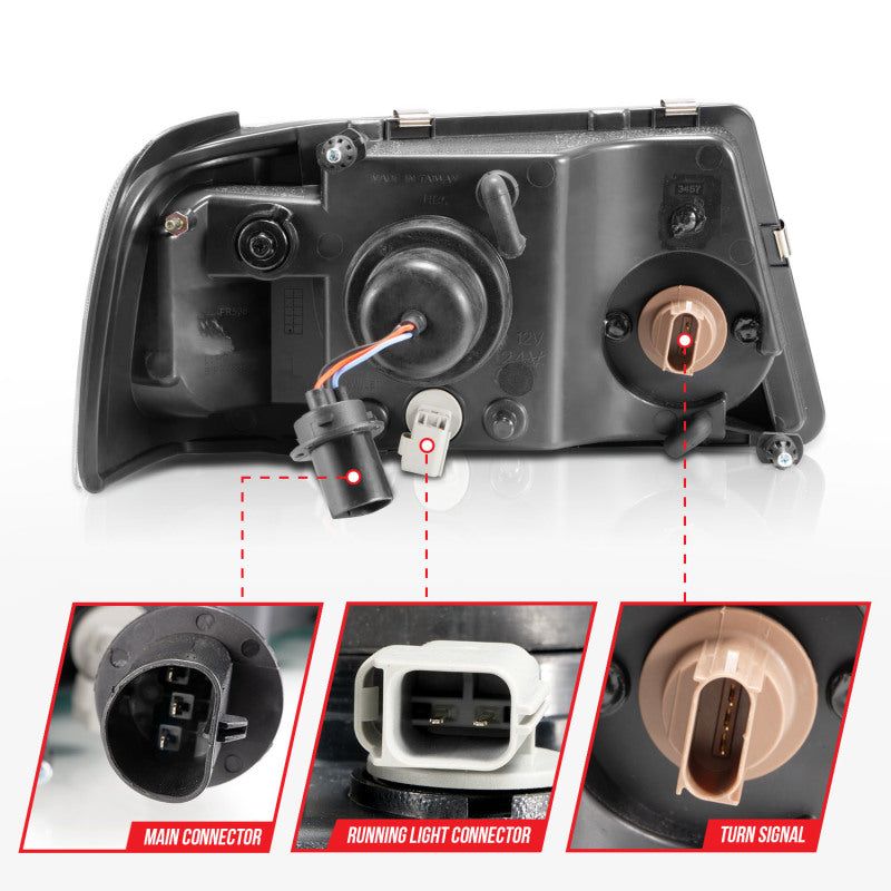 ANZO 111511 - ANZ111511 - ANZO 2001-2011 Ford Ranger Crystal Headlights w/ Light Bar Black Housing - Shipped in Europe - Tuningsupply.com