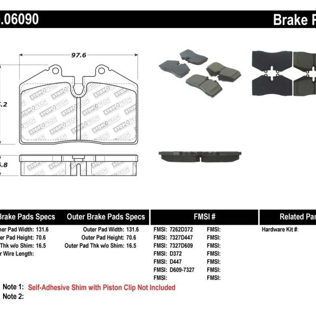 Stoptech 309.06090 - STO309.06090 - StopTech Performance ST-40 4 Piston Front Caliper Brake Pads - Shipped in Europe - Tuningsupply.com