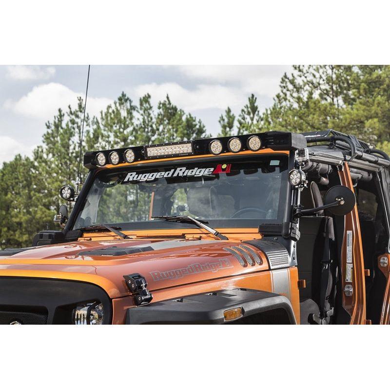 Rugged Ridge 11232.50 - RUG11232.50 - Rugged Ridge 07-18 Jeep Wrangler JK Elite Fast Track Windshield Light Bar Mount w/ Crossbar - Shipped in Europe - Tuningsupply.com