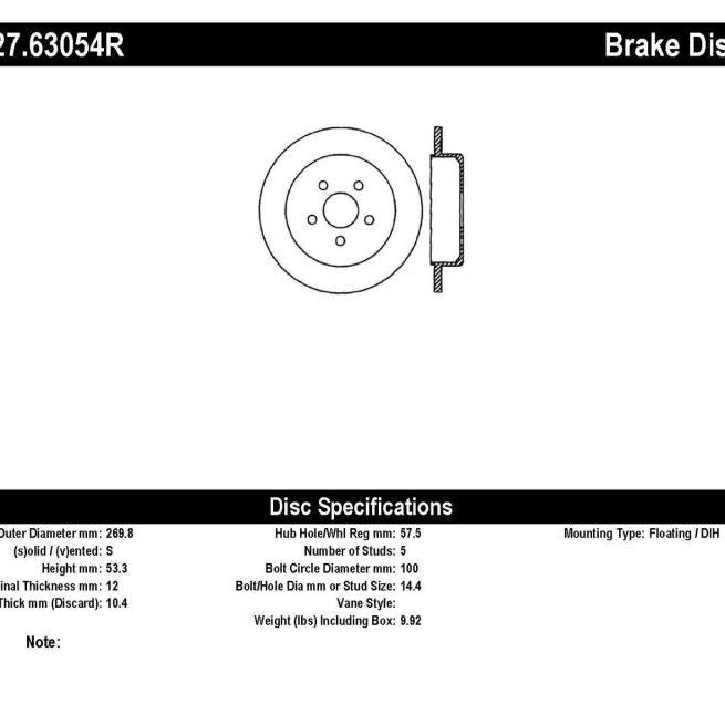 Stoptech 127.63054R - STO127.63054R - StopTech 03-09 Chrysler PT Cruiser Tur / 03-05 Dodge Neon SRT-4 Rear Right Slotted & Drilled Rotor - Shipped in Europe - Tuningsupply.com