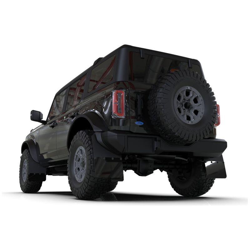 Rally Armor MF85-RR-PL-COR - RALMF85-RR-PL-COR - Rally Armor 21-25 Ford Bronco (Plstc Bmpr + RR - NO Rptr/Sprt) Blk Mud Flap w/Cy Orange Logo - Shipped in Europe - Tuningsupply.com