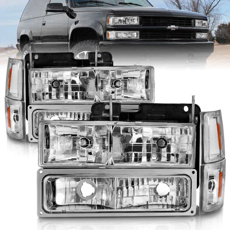 ANZO 111506 - ANZ111506 - ANZO 88-98 Chevrolet C1500 Crystal Headlights Chrome w/ Signal and Side Marker Lights - Shipped in Europe - Tuningsupply.com