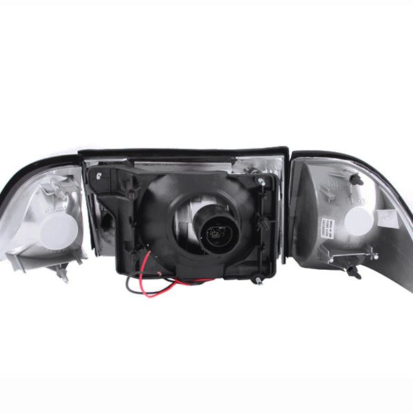 ANZO 121192 - ANZ121192 - ANZO 1987-1993 Ford Mustang Crystal Headlights Black w/ Corner Lights 3pc - Shipped in Europe - Tuningsupply.com