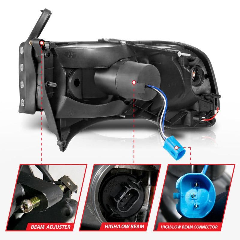 ANZO 111554 - ANZ111554 - ANZO 94-02 Dodge RAM Crystal Headlight - w/ Light Bar Black Housing - Shipped in Europe - Tuningsupply.com