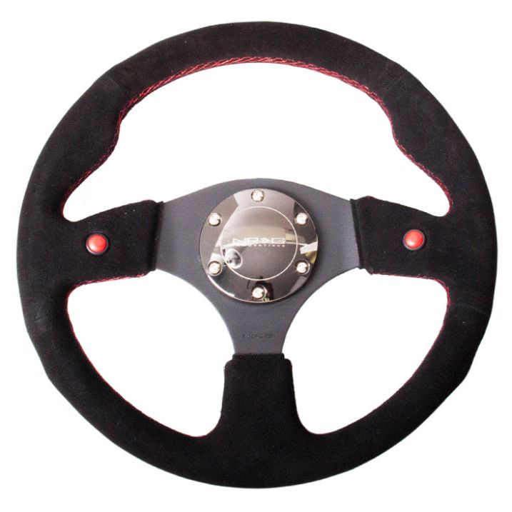 NRG RST-007S - NRGRST-007S - NRG Reinforced Steering Wheel (320mm) Blk Suede w/Dual Buttons - Shipped in Europe - Tuningsupply.com