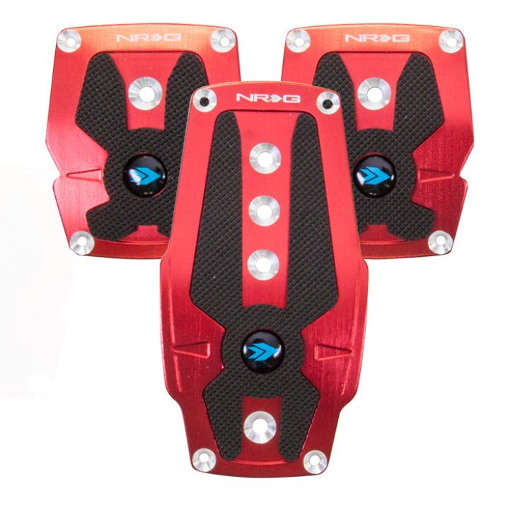 NRG PDL-200RD - NRGPDL-200RD - NRG Brushed Aluminum Sport Pedal M/T - Red w/Black Rubber Inserts - Shipped in Europe - Tuningsupply.com