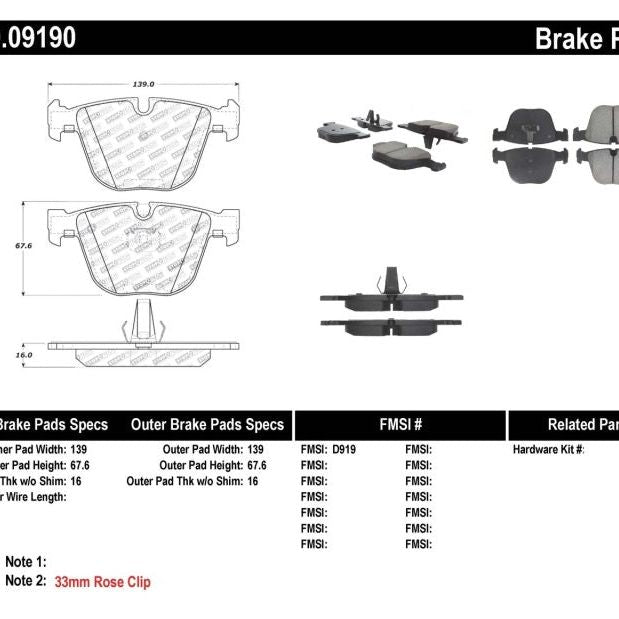 Stoptech 309.09190 - STO309.09190 - StopTech Performance 06-09 BMW M5 E60 / 07-09 M6 E63/E63 Rear Brake Pads - Shipped in Europe - Tuningsupply.com