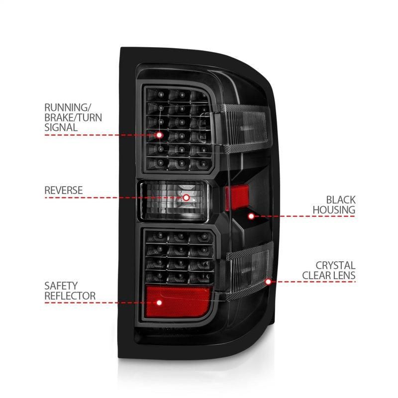 ANZO 311423 - ANZ311423 - ANZO 15-19 Chevy Silverado 2500HD/3500HD (Factory Halogen Only) LED Tail Lights Black w/Clear Lens - Shipped in Europe - Tuningsupply.com
