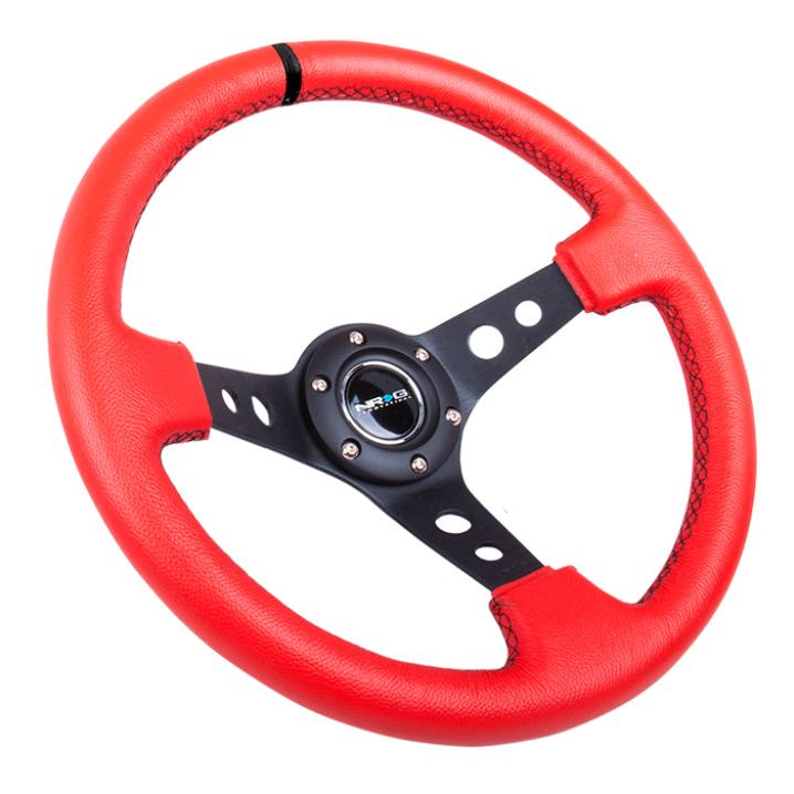 NRG RST-006S-RR - NRGRST-006S-RR - NRG Reinforced Steering Wheel (350mm / 3in. Deep) Red Suede w/Blk Circle Cutout Spokes - Shipped in Europe - Tuningsupply.com