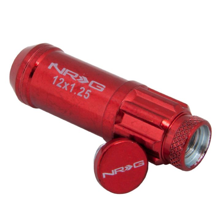 NRG LN-LS710RD-21 - NRGLN-LS710RD-21 - NRG 700 Series M12 X 1.25 Steel Lug Nut w/Dust Cap Cover Set 21 Pc w/Locks & Lock Socket - Red - Shipped in Europe - Tuningsupply.com