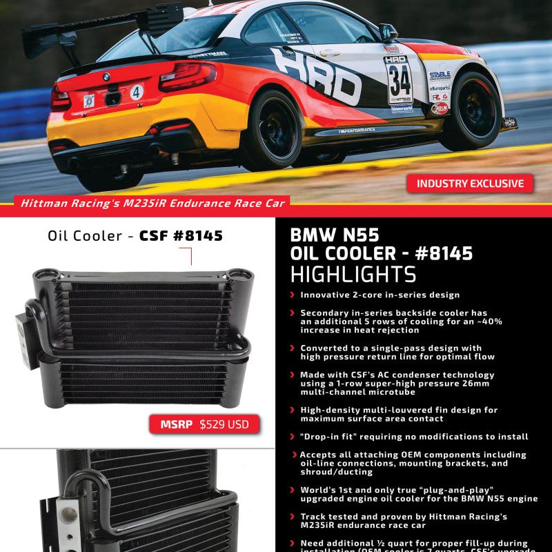 CSF 8145 - CSF8145 - CSF 11-16 BMW 135i(X) 5 Door F20 / M135i(X) 3 Door F21 Race-Spec Oil Cooler - Shipped in Europe - Tuningsupply.com