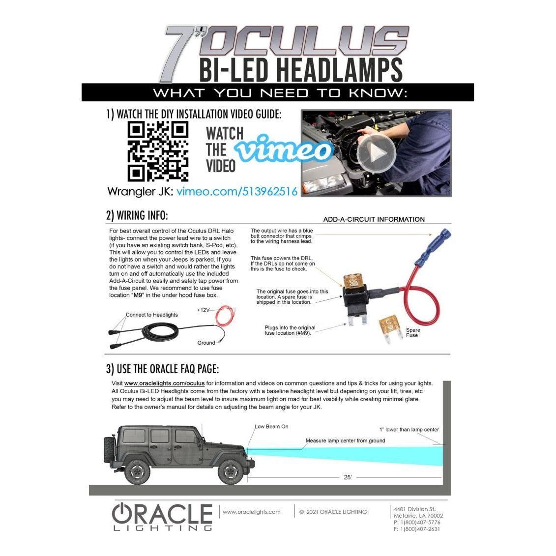 ORACLE Lighting 5876-001 - ORL5876-001 - Oracle Oculus 7in Bi-LED Projector Headlights for Jeep Wrangler JK - 6000K - Shipped in Europe - Tuningsupply.com