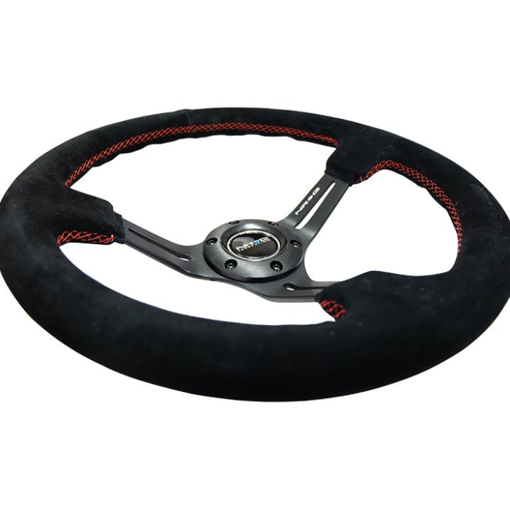 NRG RST-018S-RS - NRGRST-018S-RS - NRG Reinforced Steering Wheel (350mm / 3in. Deep) Blk Suede w/Red Stitching & 5mm Spokes w/Slits - Shipped in Europe - Tuningsupply.com