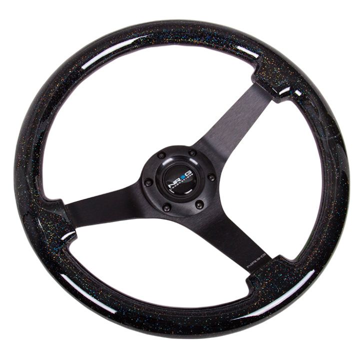 NRG RST-036BSB-BK - NRGRST-036BSB-BK - NRG Reinforced Steering Wheel (350mm / 3in Deep) Classic Blk Sparkle Wood Grain w/Blk 3-Spoke Center - Shipped in Europe - Tuningsupply.com