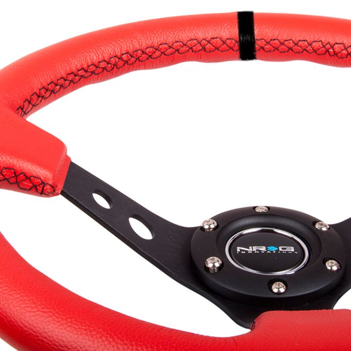 NRG RST-006S-RR - NRGRST-006S-RR - NRG Reinforced Steering Wheel (350mm / 3in. Deep) Red Suede w/Blk Circle Cutout Spokes - Shipped in Europe - Tuningsupply.com