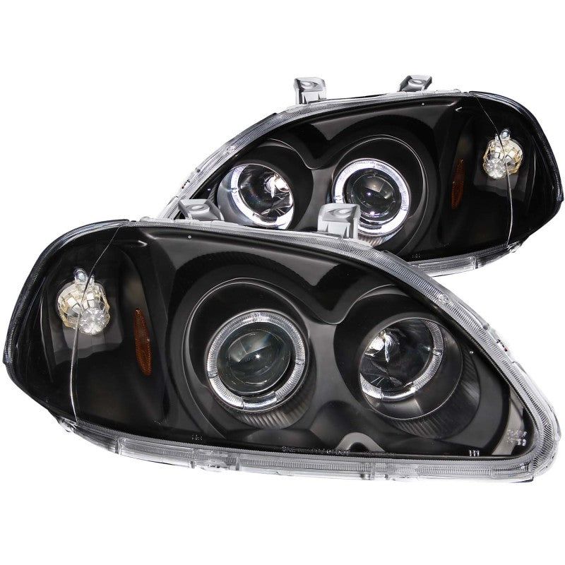 ANZO 121068 - ANZ121068 - ANZO 1996-1998 Honda Civic Projector Headlights w/ Halo Black - Shipped in Europe - Tuningsupply.com