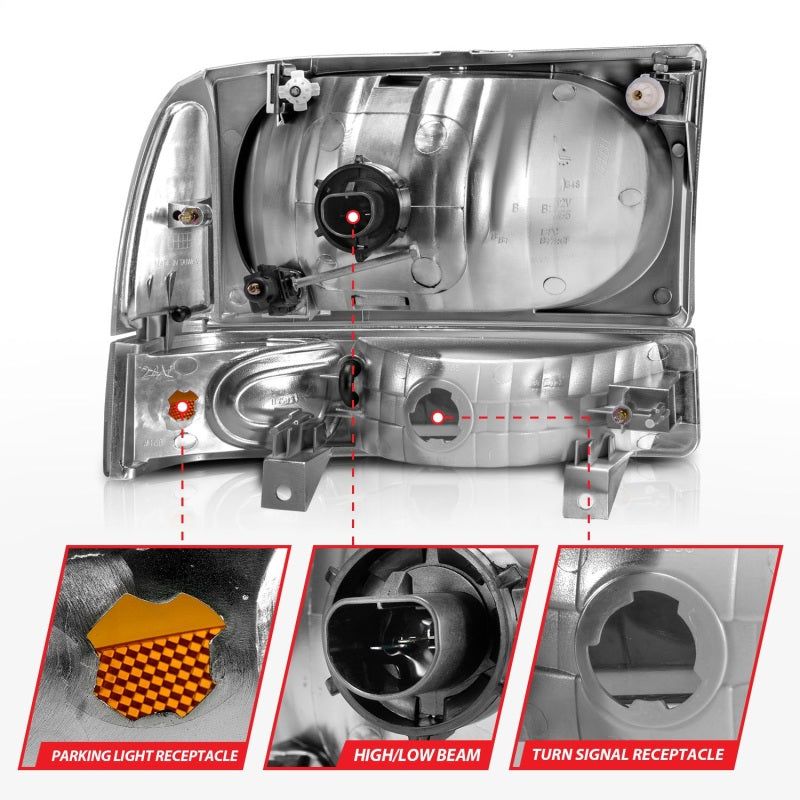 ANZO 111080 - ANZ111080 - ANZO 2000-2004 Ford Excursion Crystal Headlights Black - Shipped in Europe - Tuningsupply.com