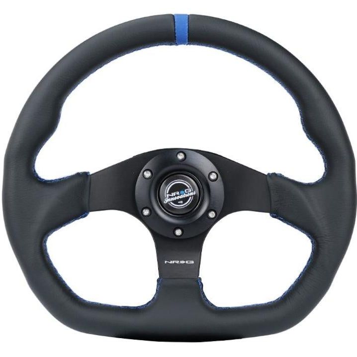NRG RST-024MB-R-BL - NRGRST-024MB-R-BL - NRG Reinforced Steering Wheel (320mm) Sport Leather Flat Bottom w/ Blue Center/ Blue Stitching - Shipped in Europe - Tuningsupply.com