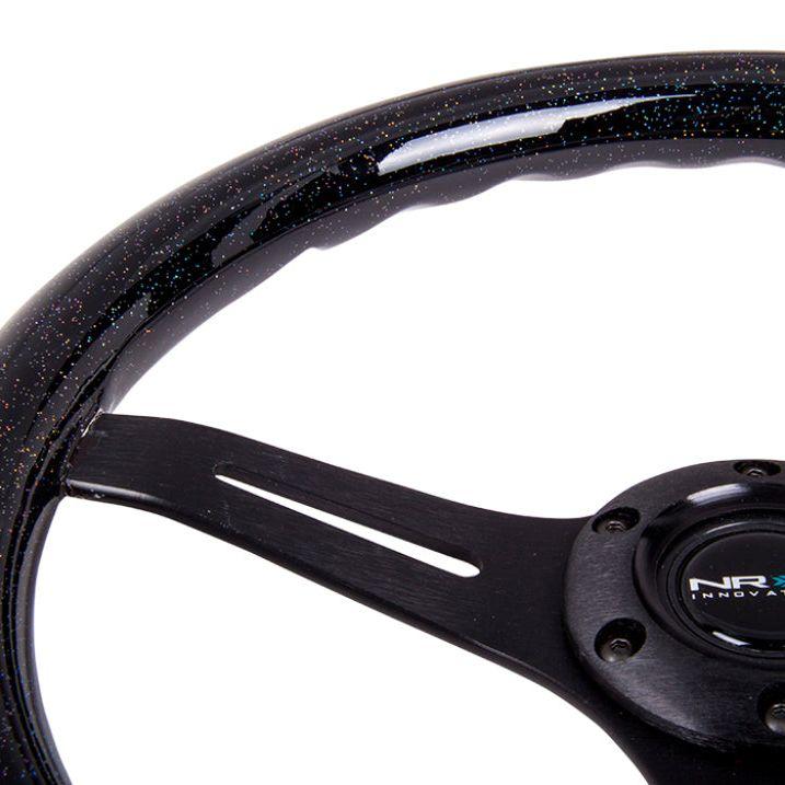 NRG ST-015BK-BSB - NRGST-015BK-BSB - NRG Classic Wood Grain Steering Wheel (350mm) Black Sparkled Grip w/Black 3-Spoke Center - Shipped in Europe - Tuningsupply.com
