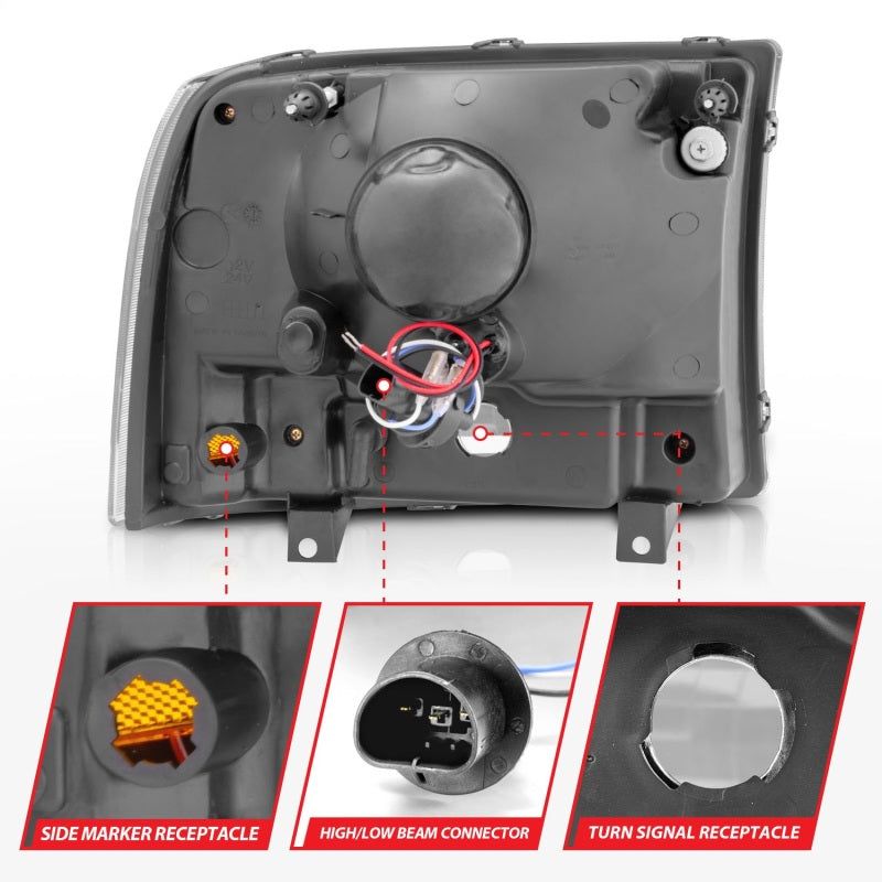 ANZO 111106 - ANZ111106 - ANZO 2000-2004 Ford Excursion Crystal Headlights Black w/ LED 1pc - Shipped in Europe - Tuningsupply.com