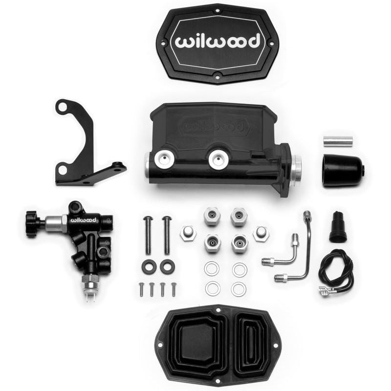 Wilwood 261-14963-BK - WIL261-14963-BK - Wilwood Compact Tandem M/C - 1in Bore - w/Bracket and Valve (Pushrod) - Black - Shipped in Europe - Tuningsupply.com