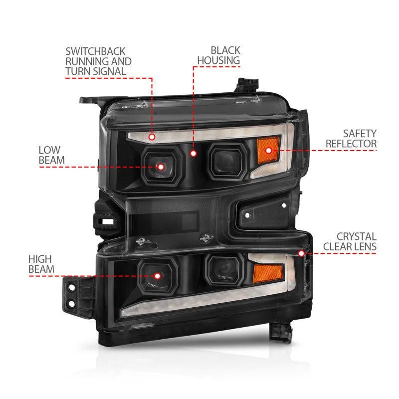 ANZO 111566-L - ANZ111566-L - ANZO 19-22 Chevrolet Silverado 1500 LED Proj HL w/Lgt Bar SwBk Seq. Blk w/In. Light - Driver Side ON - Shipped in Europe - Tuningsupply.com