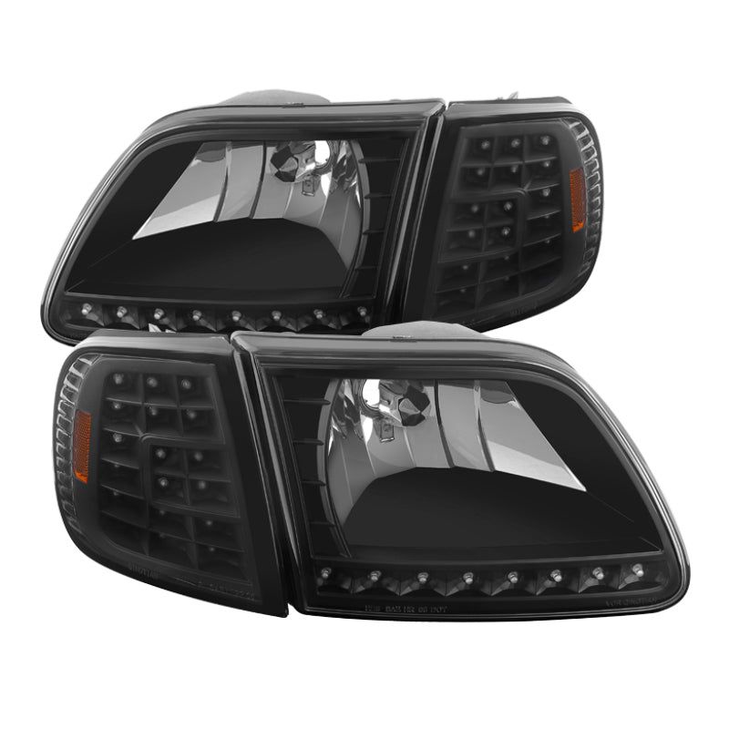 SPYDER 5014184 - SPY5014184 - xTune Ford F150 97-03 Crystal Headlights w/ Clear LED Corners Black HD-ON-FF15097-LED-SET-BK - Shipped in Europe - Tuningsupply.com