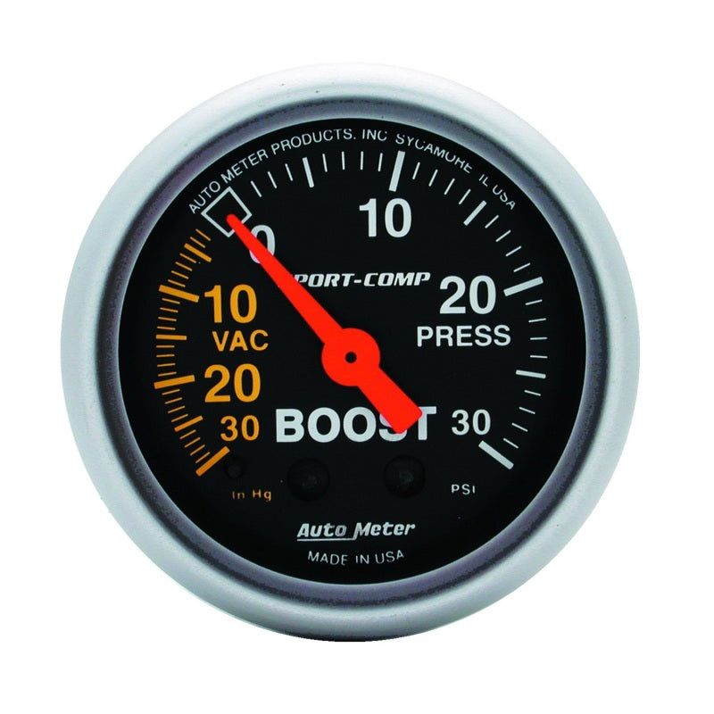 AutoMeter 3303 - ATM3303 - Autometer Sport-Comp 52mm 30 PSI Mechanical Boost Gauge - Shipped in Europe - Tuningsupply.com