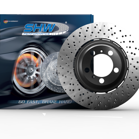 SHW Performance AFX47415 - SHWAFX47415 - SHW 14-18 Audi RS7 4.0L Front Drilled-Dimpled Lightweight Wavy Brake Rotor (4G0615301AH) - Shipped in Europe - Tuningsupply.com