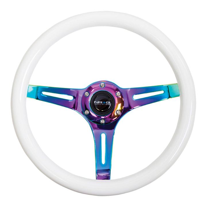 NRG ST-015MC-GL - NRGST-015MC-GL - NRG Classic Wood Grain Steering Wheel (350mm) Glow-N-The-Dark Green Grip w/Neochrome 3-Spoke Center - Shipped in Europe - Tuningsupply.com