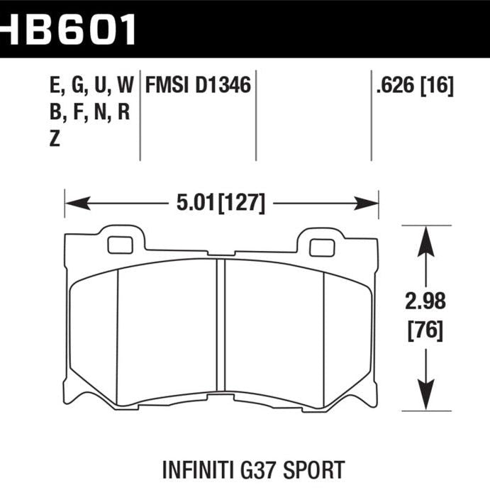 Hawk Performance KHB601U.626 - HAWKHB601U.626 - Hawk 10-11 Infiniti FX50 / 09-10 G37 / 09-10 Nissan 370Z DTC-70 Race Front Brake Pads - Shipped in Europe - Tuningsupply.com