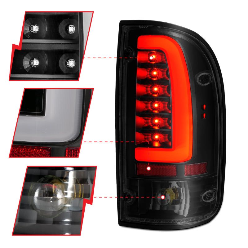 ANZO 311354 - ANZ311354 - ANZO 1995-2000 Toyota Tacoma LED Taillights Black Housing Smoke Lens (Pair) - Shipped in Europe - Tuningsupply.com