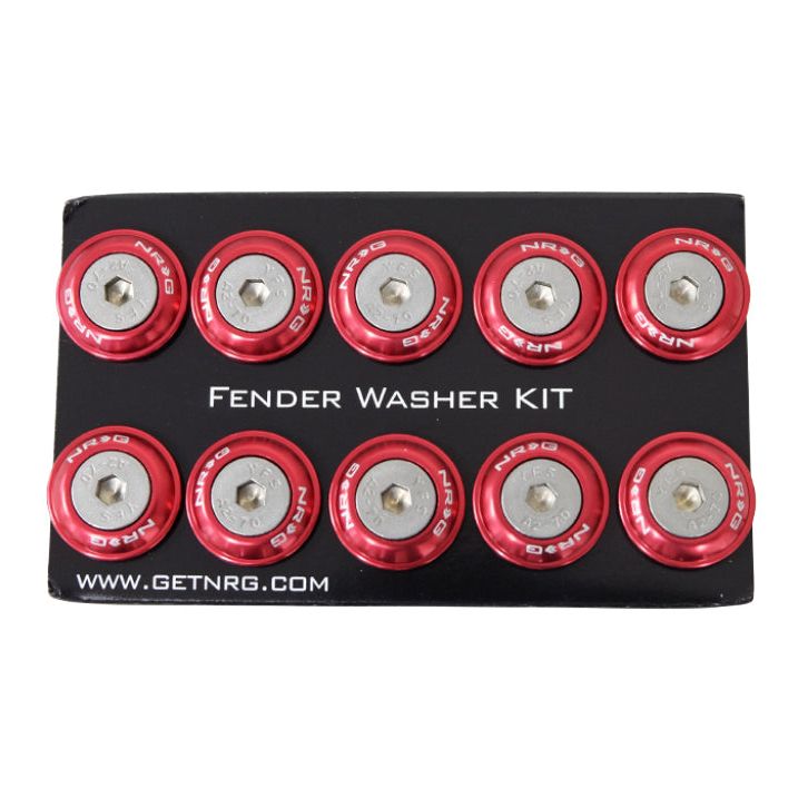 NRG FW-100RD - NRGFW-100RD - NRG Fender Washer Kit w/Rivets For Plastic (Red) - Set of 10 - Shipped in Europe - Tuningsupply.com