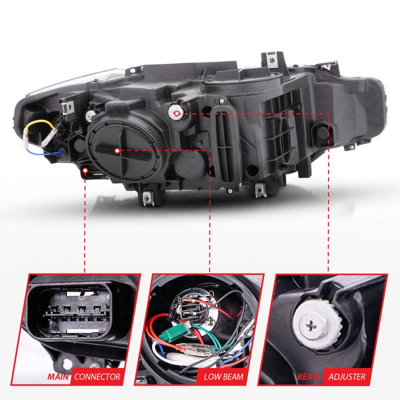 ANZO 121504 - ANZ121504 - ANZO 2012-2015 BMW 3 Series Projector Headlights w/ U-Bar Black - Shipped in Europe - Tuningsupply.com