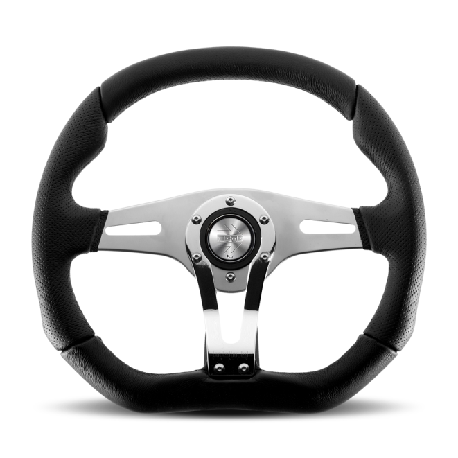 MOMO TRK-R35BK0B - MOMTRK-R35BK0B - Momo Trek RSteering Wheel - Trek R/350 mm mmeter - Black AirLeather/Brshd Al Spokes - Shipped in Europe - Tuningsupply.com