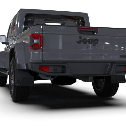 Rally Armor MF104-BLK-MBK - RALMF104-BLK-MBK - Rally Armor 19-25 Jeep JT Gladiator (Mojave/Rubicon) Black Mud Flap w/Metallic Black Logo - Shipped in Europe - Tuningsupply.com