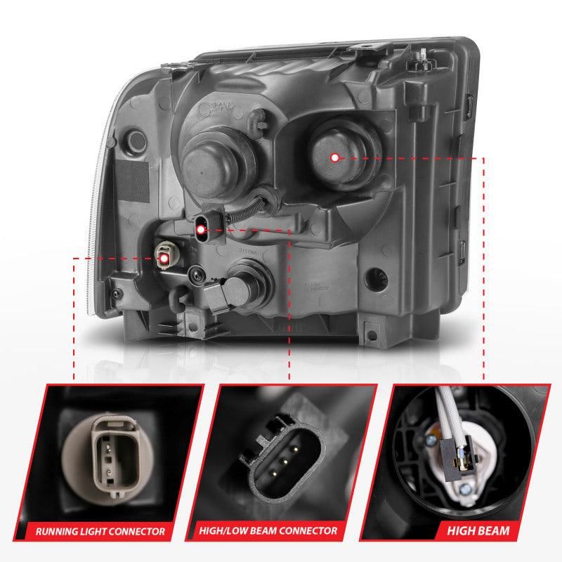 ANZO 111551 - ANZ111551 - ANZO 99-04 Ford F250/F350/F450/Excursion (excl 99) Projector Headlights - w/ Light Bar Black Housing - Shipped in Europe - Tuningsupply.com