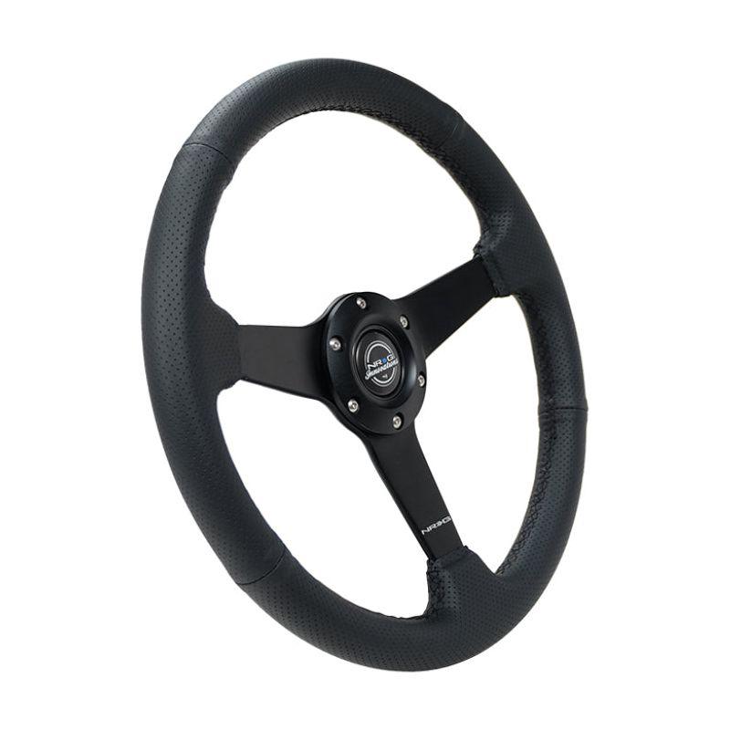 NRG RST-037MB-PR - NRGRST-037MB-PR - NRG Sport Steering Wheel (350mm / 1.5in Deep) Black Leather Black Stitch w/Matte Black Solid Spokes - Shipped in Europe - Tuningsupply.com