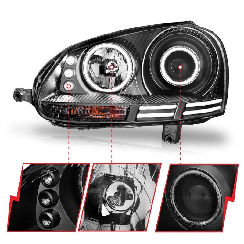 ANZO 121345 - ANZ121345 - ANZO 2006-2009 Volkswagen Rabbit Projector Headlights w/ Halo Black (CCFL) - Shipped in Europe - Tuningsupply.com