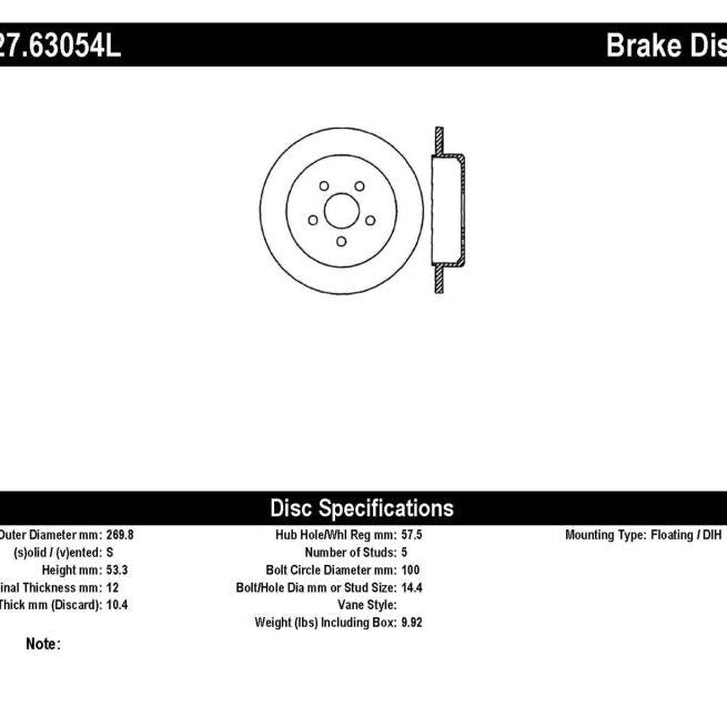 Stoptech 127.63054L - STO127.63054L - StopTech 03-09 Chrysler PT Cruiser Tur / 03-05 Dodge Neon SRT-4 Rear Left Slotted & Drilled Rotor - Shipped in Europe - Tuningsupply.com