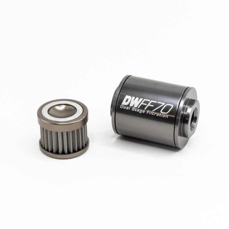 DeatschWerks 8-03-070-100K - DWK8-03-070-100K - DeatschWerks Stainless Steel 8AN 100 Micron Universal Inline Fuel Filter Housing Kit (70mm) - Shipped in Europe - Tuningsupply.com