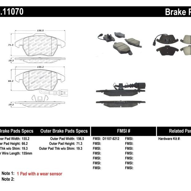 Stoptech 309.11070 - STO309.11070 - StopTech Performance 06-10 Audi A3 / 08-10 Audi TT / 06-09 VW GTI / 05-10 Jetta Front Brake Pads - Shipped in Europe - Tuningsupply.com