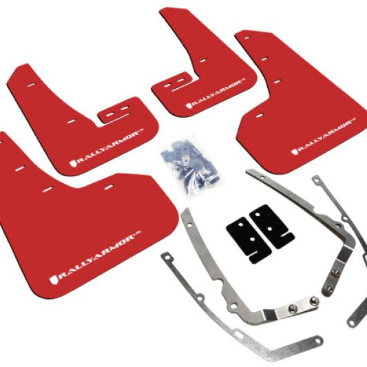 Rally Armor MF37-UR-RD/WH - RALMF37-UR-RD/WH - Rally Armor 15-21 MKVII VW Golf/GTI Red UR Mud Flap w/White Logo - Shipped in Europe - Tuningsupply.com