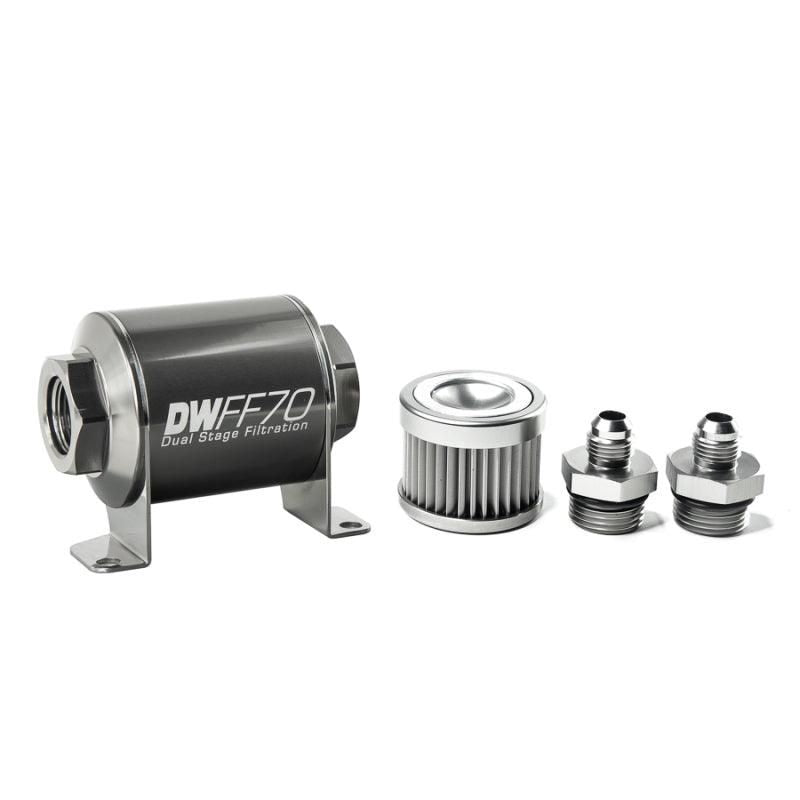 DeatschWerks 8-03-070-010K-6 - DWK8-03-070-010K-6 - DeatschWerks Stainless Steel 6AN 10 Micron Universal Inline Fuel Filter Housing Kit (70mm) - Shipped in Europe - Tuningsupply.com