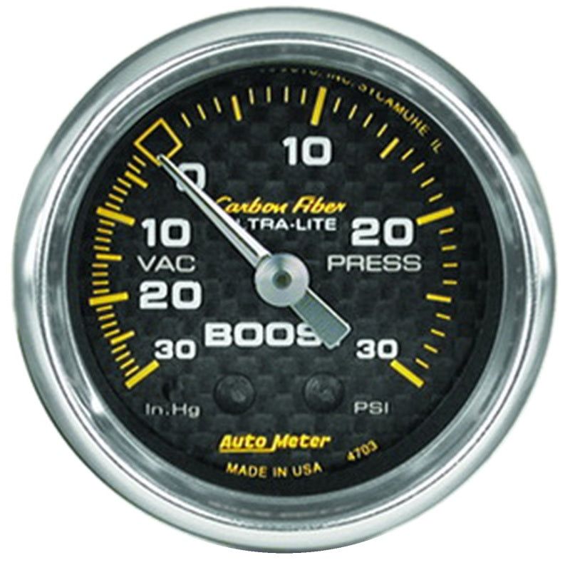 AutoMeter 4703 - ATM4703 - Autometer Carbon Fiber 52mm 30 PSI Mechanical Boost Gauge - Shipped in Europe - Tuningsupply.com