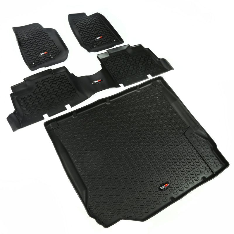 Rugged Ridge 12988.01 - RUG12988.01 - Rugged Ridge Floor Liner Front/Rear/Cargo Black 2007-2010 Jeep Wrangler JK 4 Dr - Shipped in Europe - Tuningsupply.com